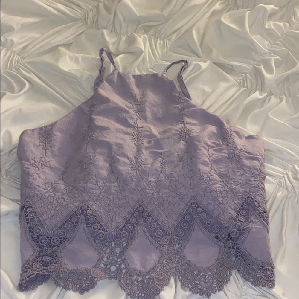 Kendal & Kylie Lilac Lace Halter Cropped Tank Top